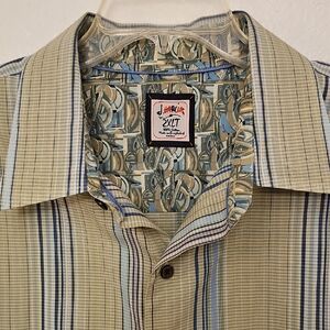 Jerry Garcia 2XLT Men's Striped Shirt - Green and Blue